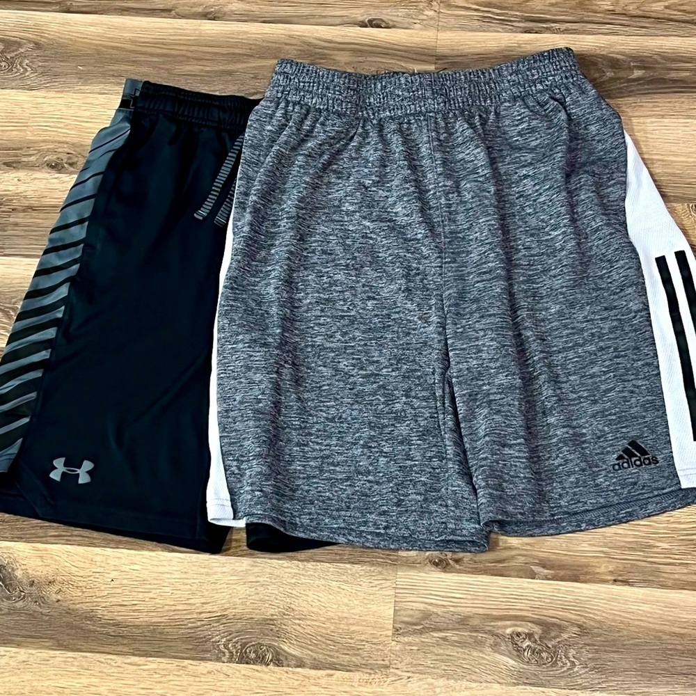 2 pair of athletic shorts. UA & Adidas YXL